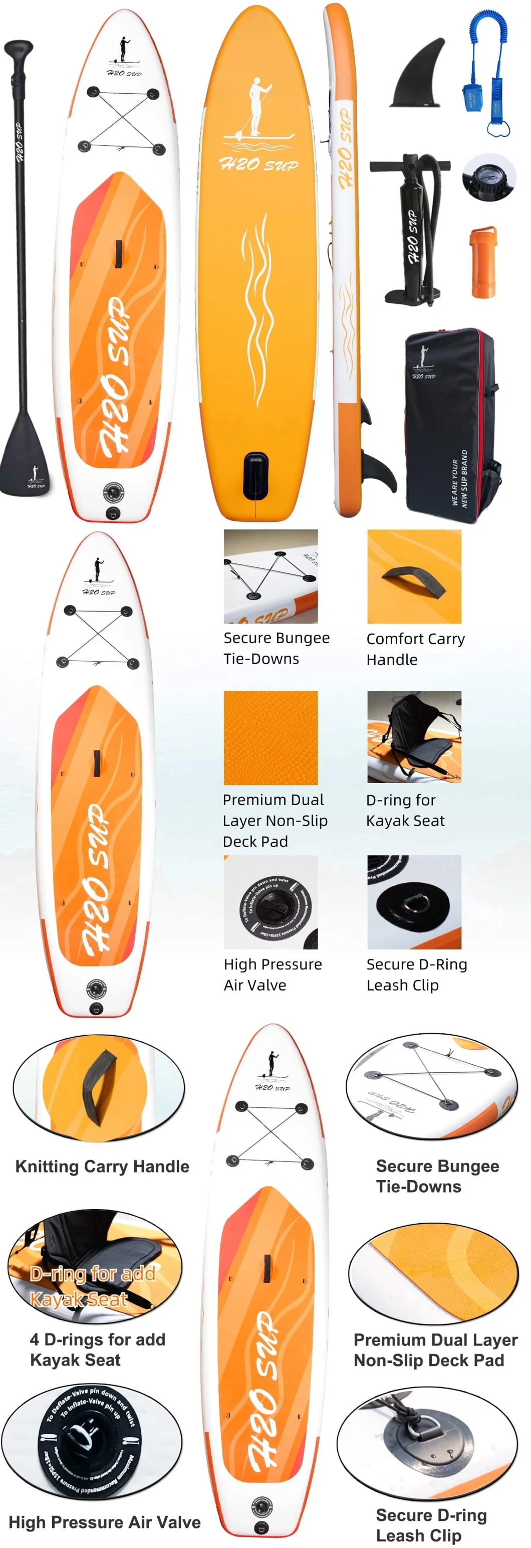 Drop Stitch Double Layer Inflatable Stand up Paddle Board for Surfing in 10&prime;6FT Length 30&prime;&prime; Width