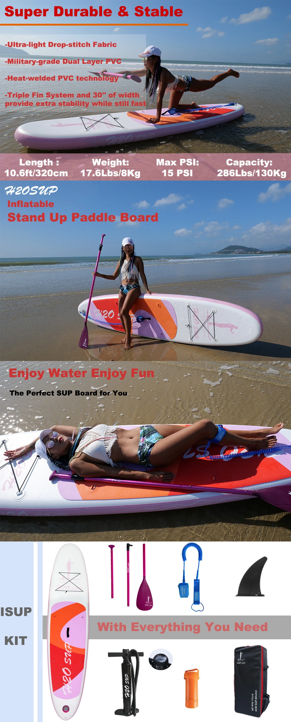 Drop Stitch PVC Custom Paddleboard Surfing Inflatable Stand up Paddle Board Isup Surf Board in 10&prime;6&prime;&prime;