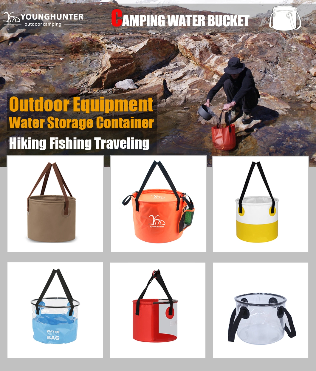 13L Multifunctional Portable Folding PVC Bucket Easy Carry Waterproof Stitching Color Storage Bag Water Container for Outdoor Camping Live Fishing