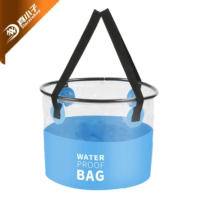 PVC Waterproof Tarpaulin Collapsible Water Bucket Fold up Bucket for Camping Hiking Car Washing